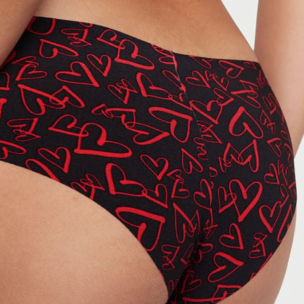Hearts VS No-Show Cheeky Black with Red Hearts Cute Sexy NWT Victoria’s Secret